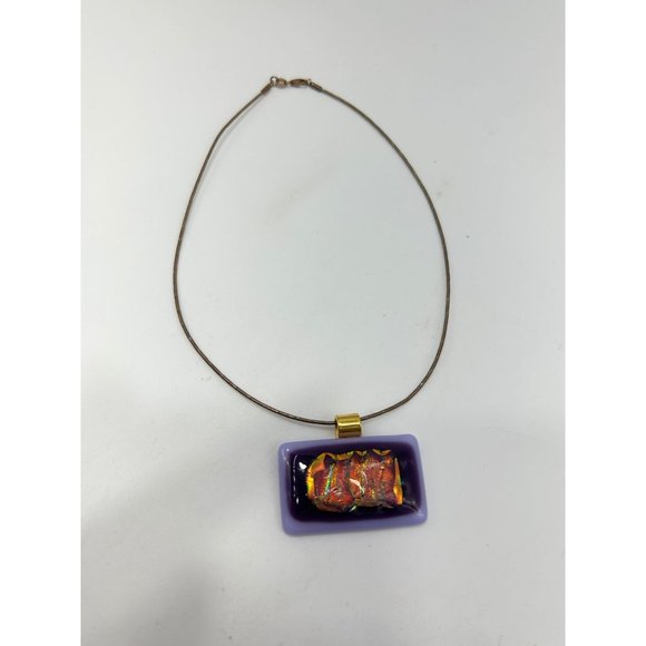 Dichroic Glass Pendant Necklace Sterling Silver Snake Chain Handcrafted Jewelry - Picture 3 of 8